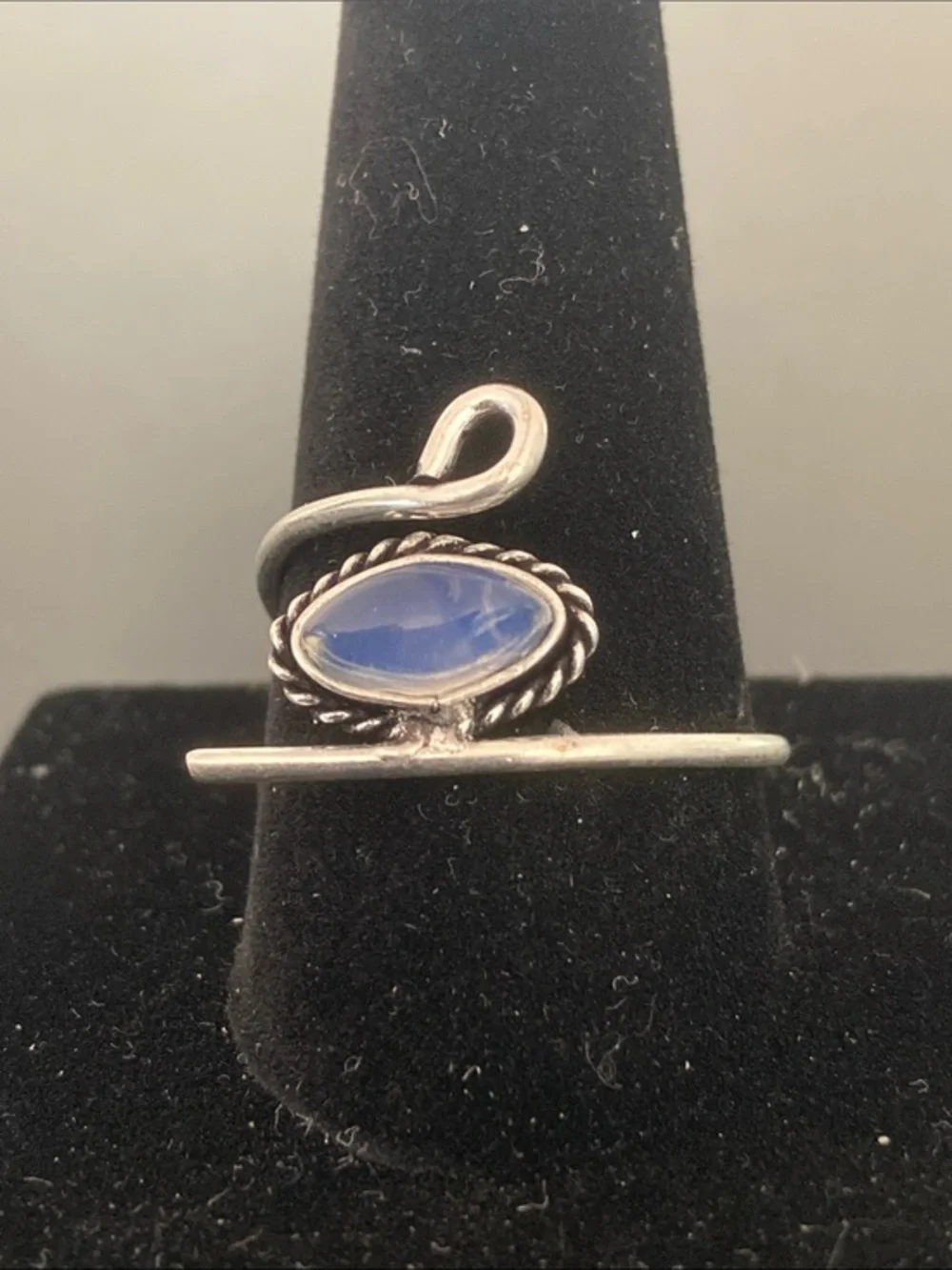 925 Silver Blue Stone Open Ring - Women's Fashion Jewelry size 11.5